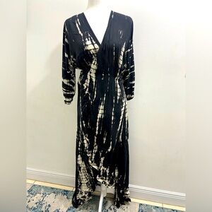Alma Euroasia Wrap Tie Die Dress with Ruffle High Low skirt NWT One size